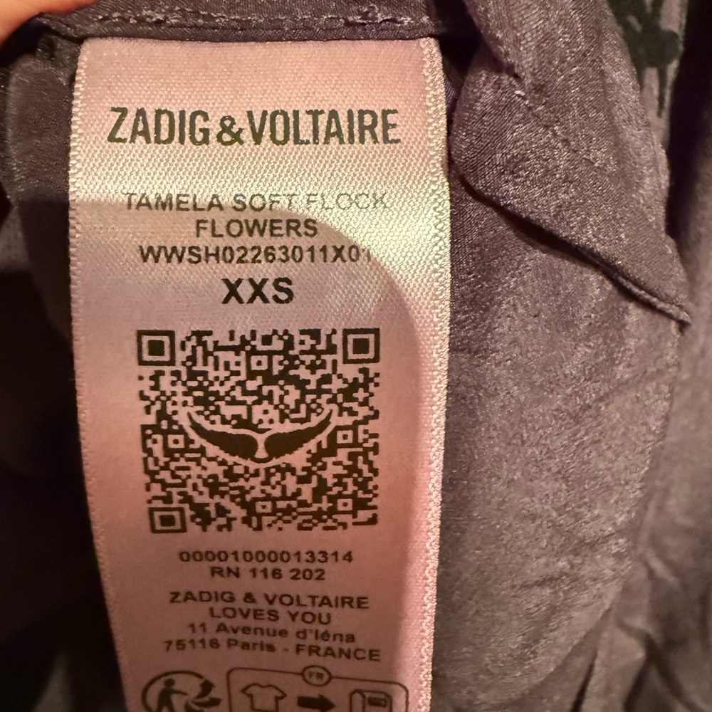 Zadig & Voltaire Tamala Black Floral Lace-Up V-Neck Women's top tunic size xxs - Picture 9 of 10